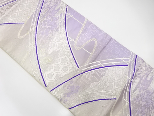 JAPANESE KIMONO / ANTIQUE FUKURO OBI / SILK / WOVEN BRIDGE & FLOWER